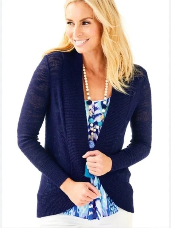 Lilly Pulitzer Sweaters - Lilly Pulitzer Amalie Navy Blue Open Front Cardigan Size S